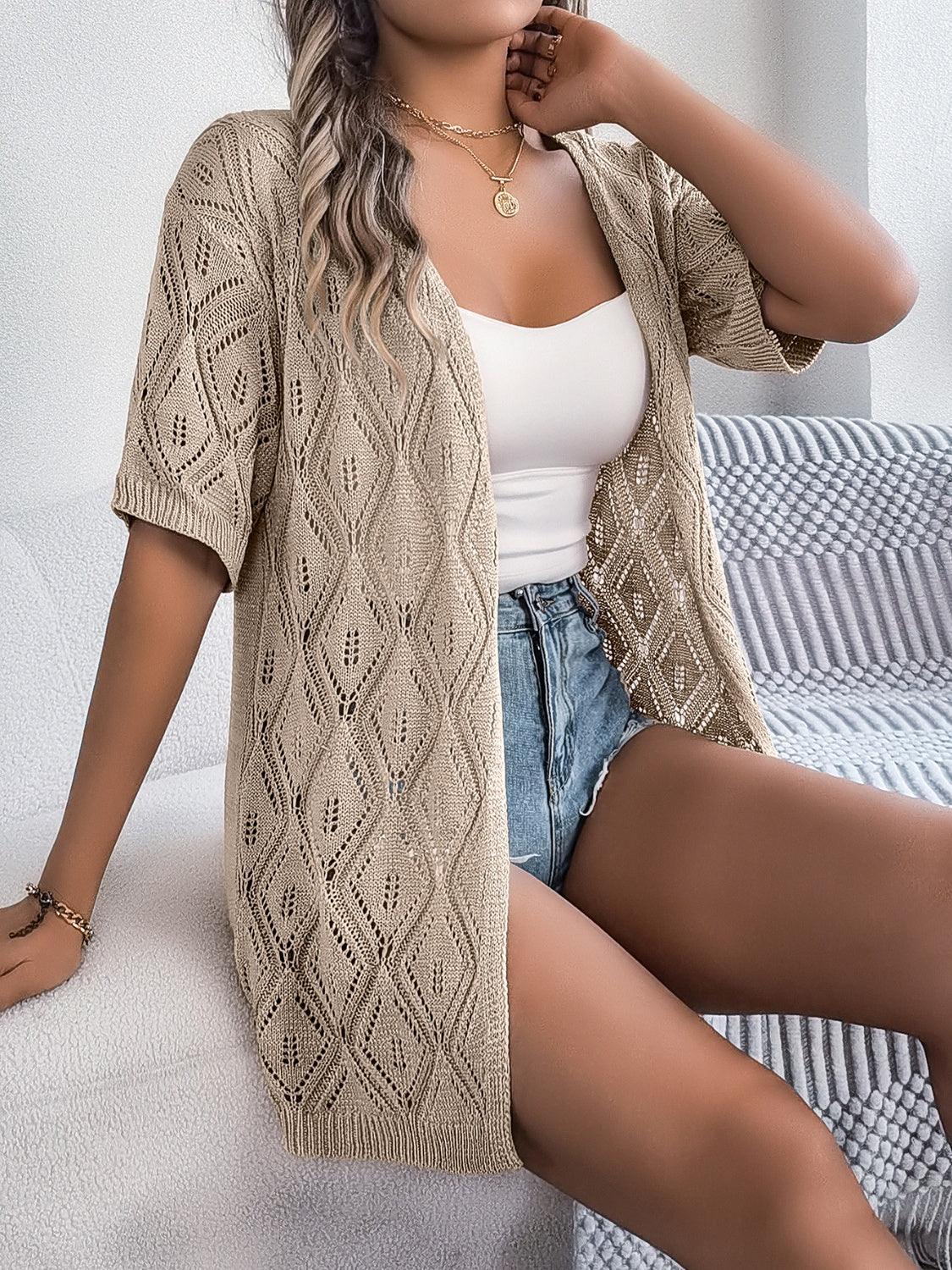 Openwork Open Front Half Sleeve Cardigan Carauana Store