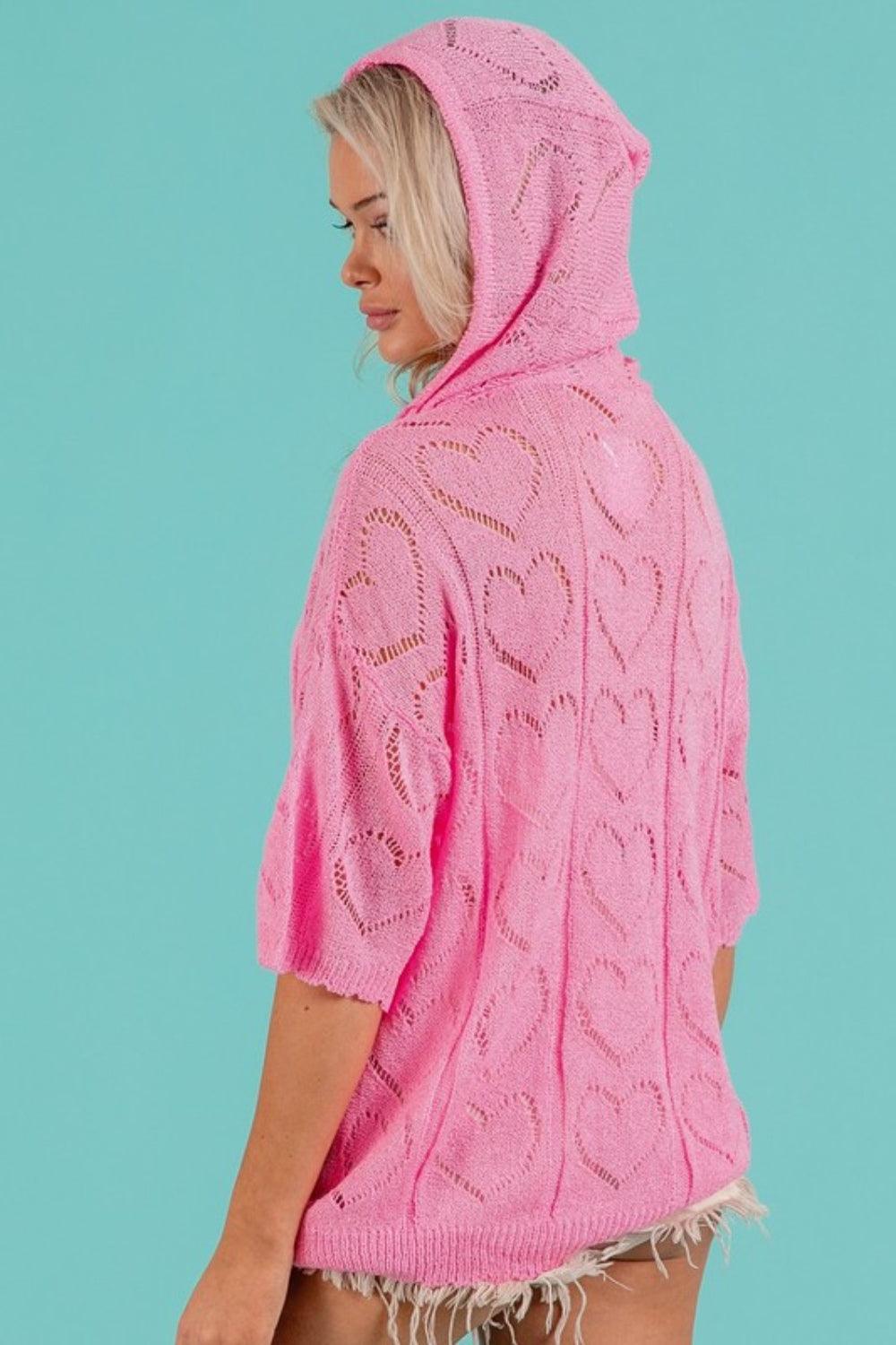 BiBi Openwork Heart Hooded Knit Top Carauana Store