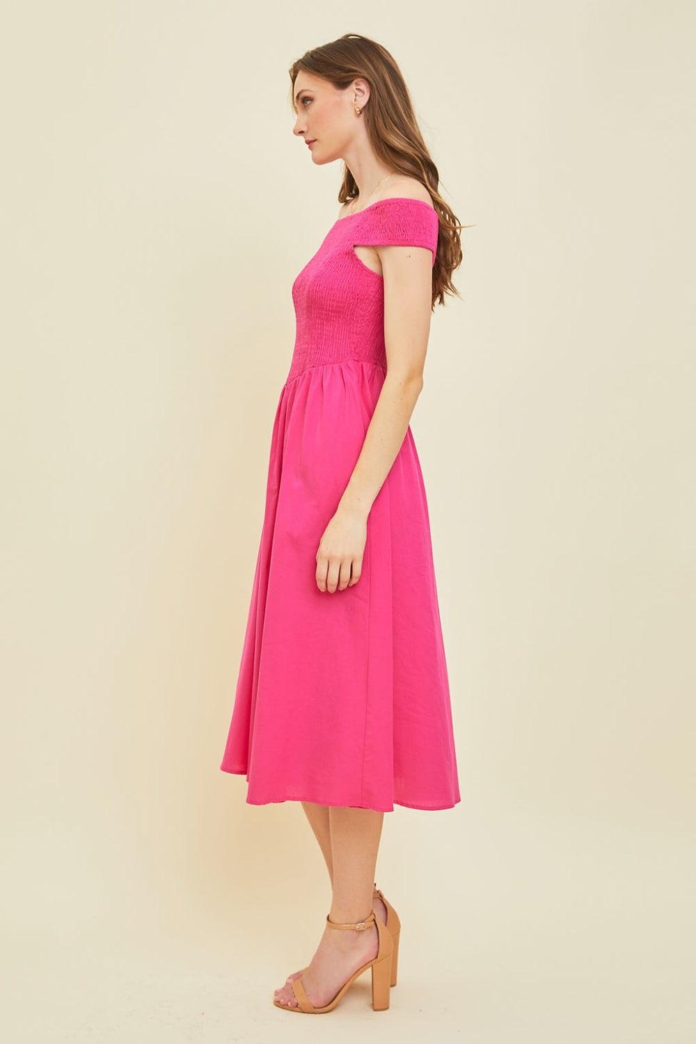 HEYSON Off-Shoulder Smocked Midi Dress Carauana Store