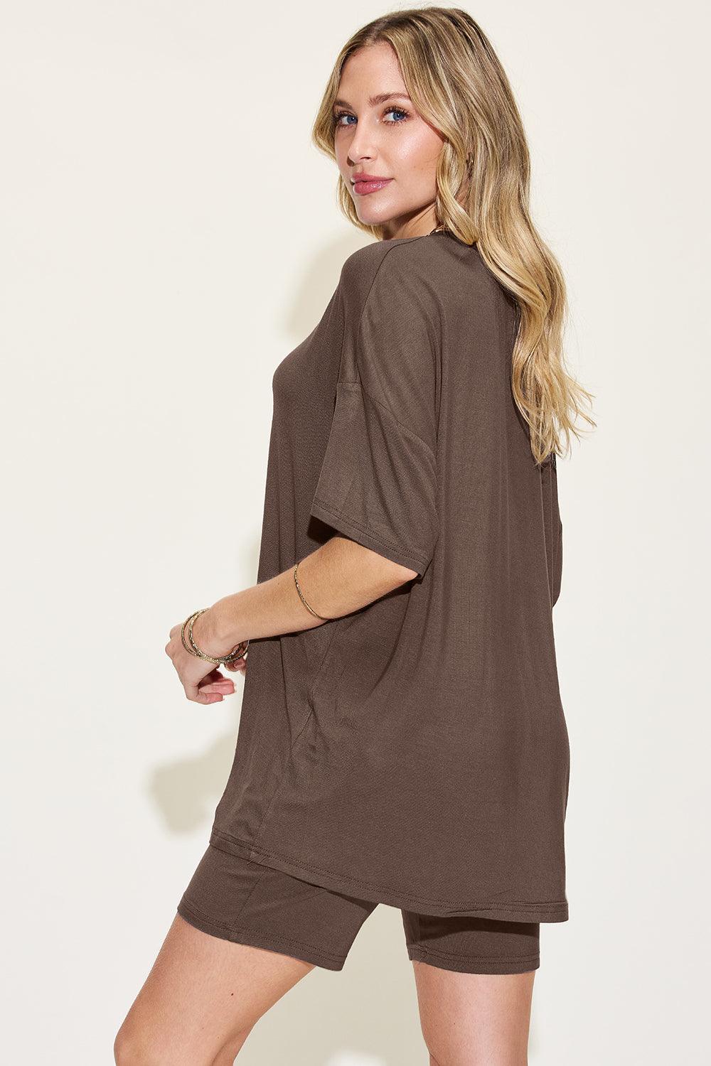 Basic Bae Full Size V-Neck Drop Shoulder Short Sleeve T-Shirt and Shorts Set Carauana Store