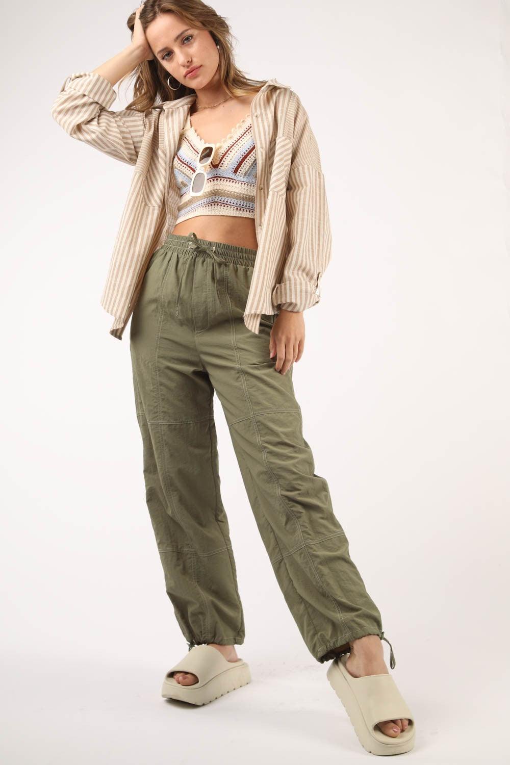 VERY J Drawstring Woven Parachute Joggers Carauana Store