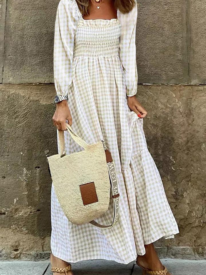 Smocked Square Neck Long Sleeve Dress Carauana Store