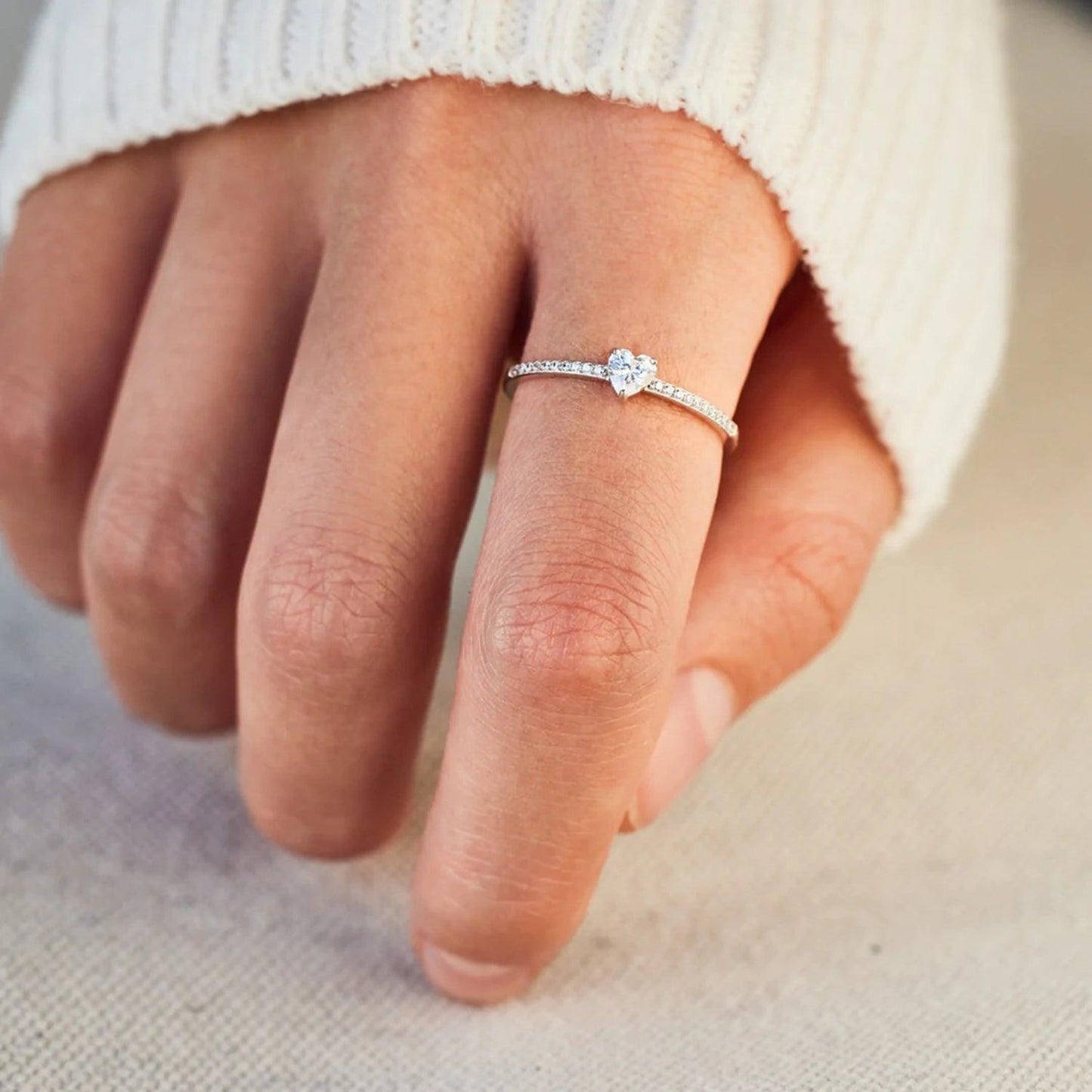 925 Sterling Silver Inlaid Zircon Heart Ring Carauana Store