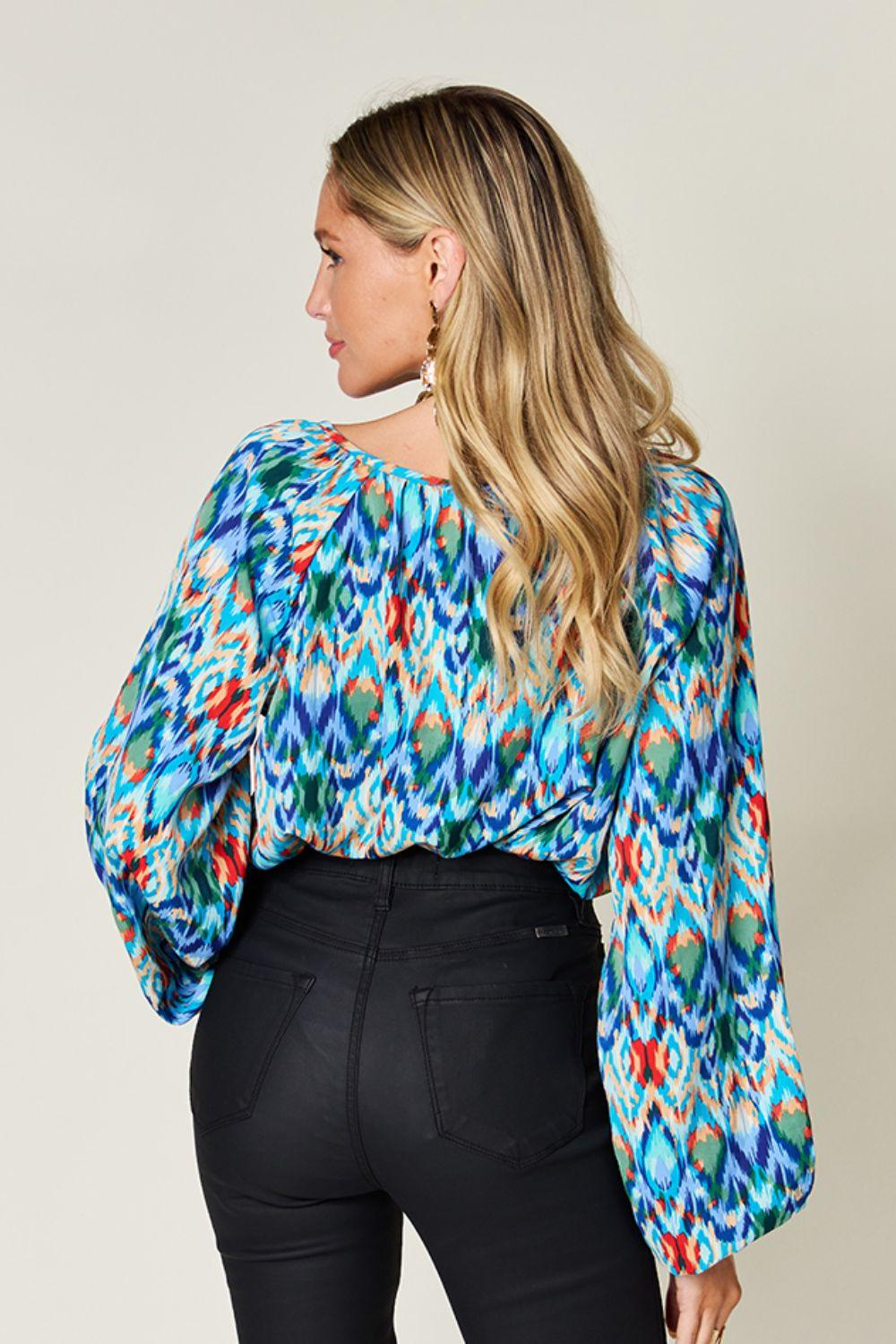 Double Take Full Size Printed Balloon Sleeve Blouse Carauana Store