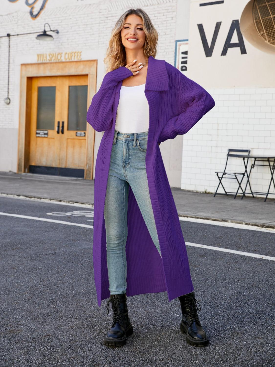 Full Size Collared Open Front Duster Cardigan Carauana Store