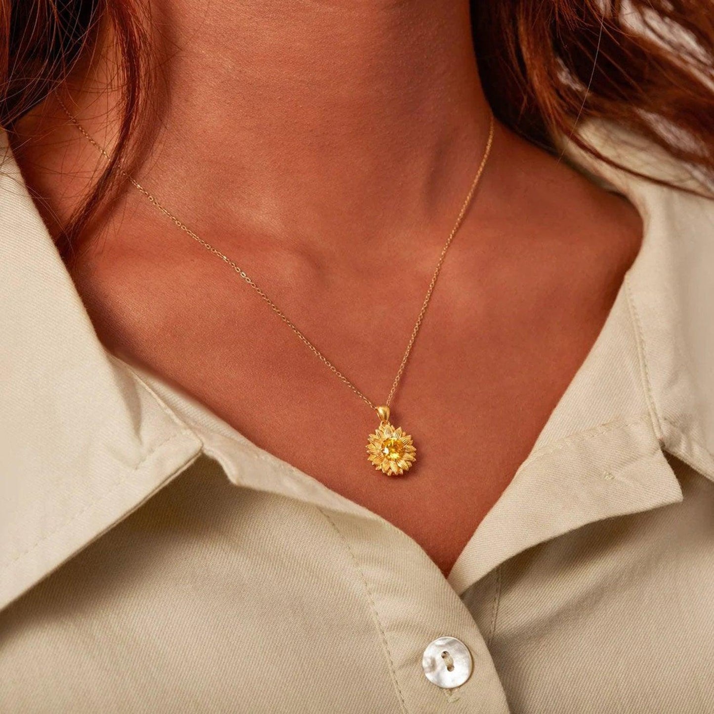 Sunflower Shape 18K Gold-Plated Pendant Necklace Carauana Store