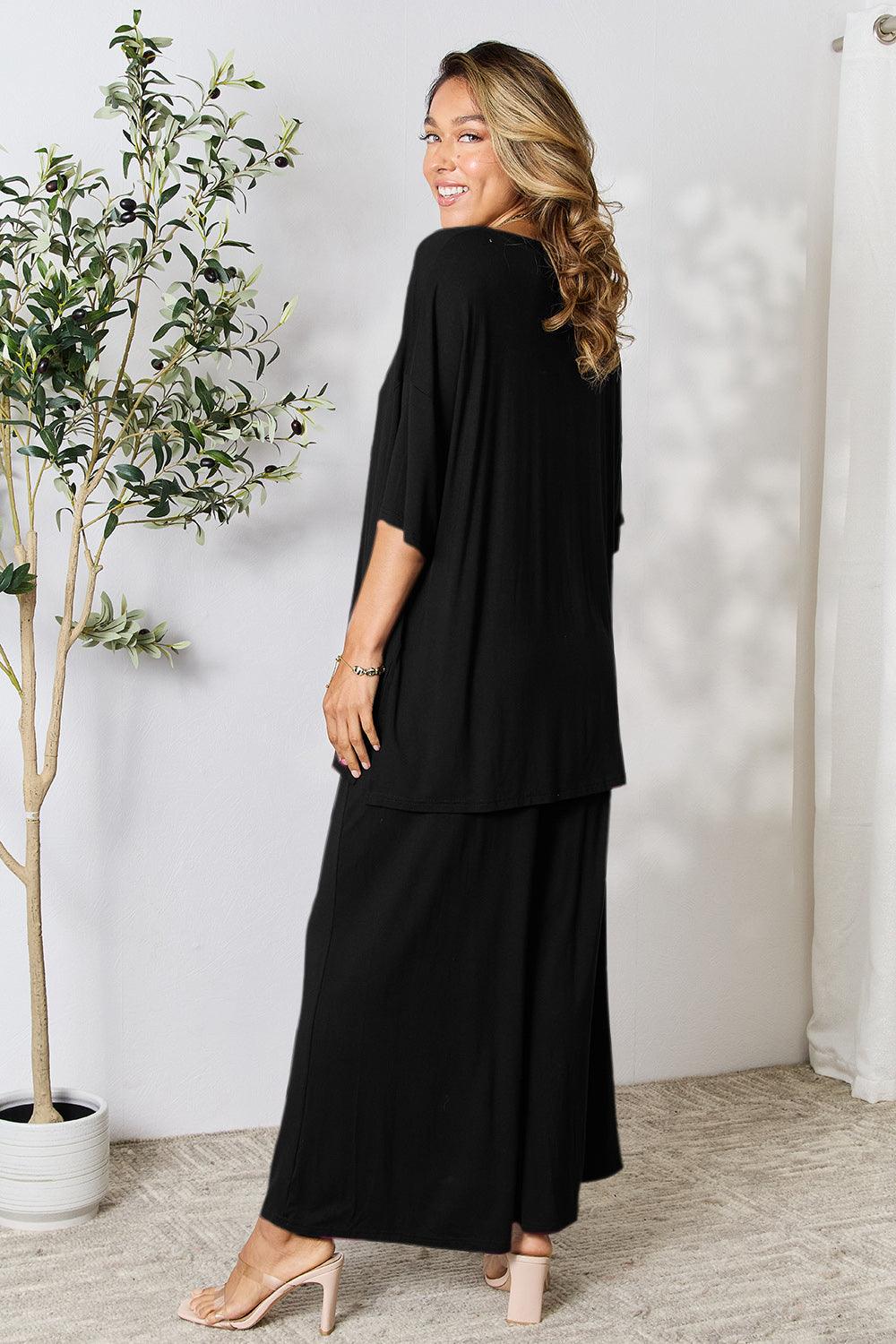 Double Take Full Size Round Neck Slit Top and Pants Set Carauana Store