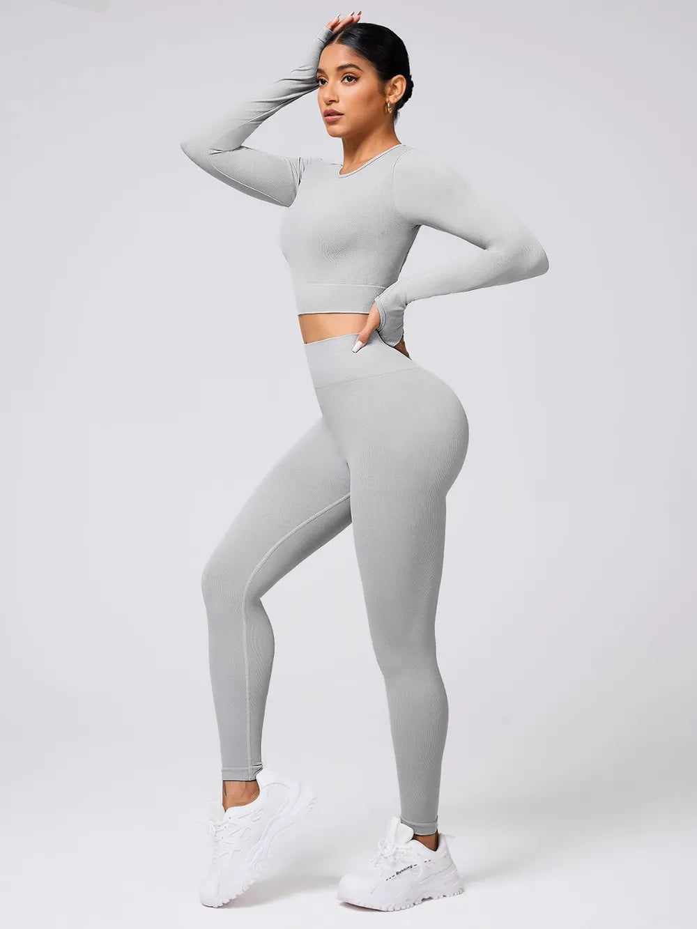 Back Crisscross Round Neck Long Sleeve Top and Leggings Active Set Carauana Store
