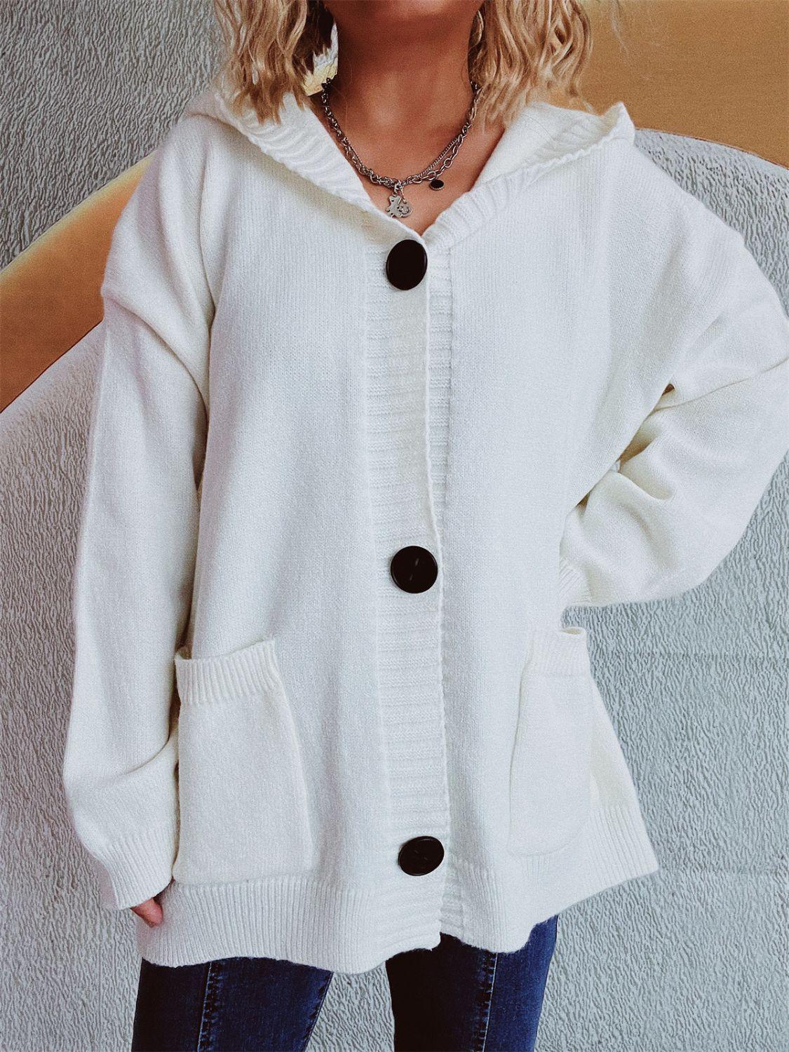Dropped Shoulder Long Sleeve Hooded Cardigan Carauana Store