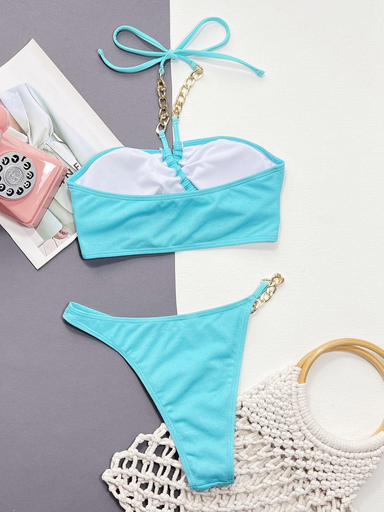 Halter Neck Chain Detail Two-Piece Bikini Set Carauana Store
