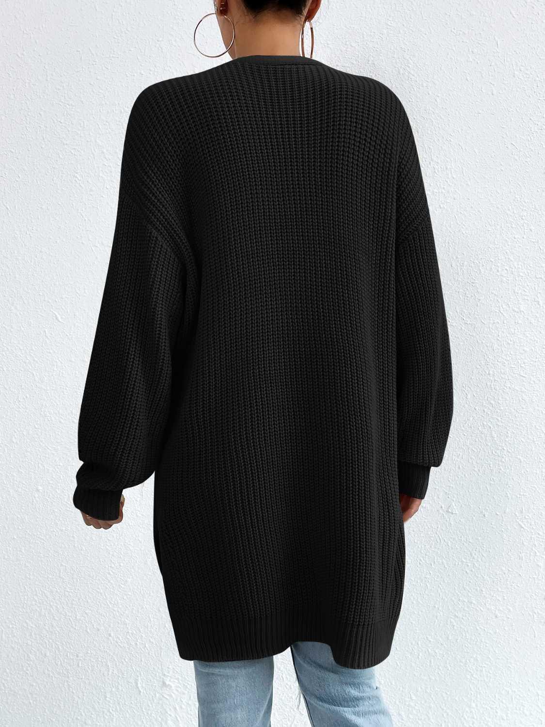 Open Front Dropped Shoulder Slit Cardigan Carauana Store