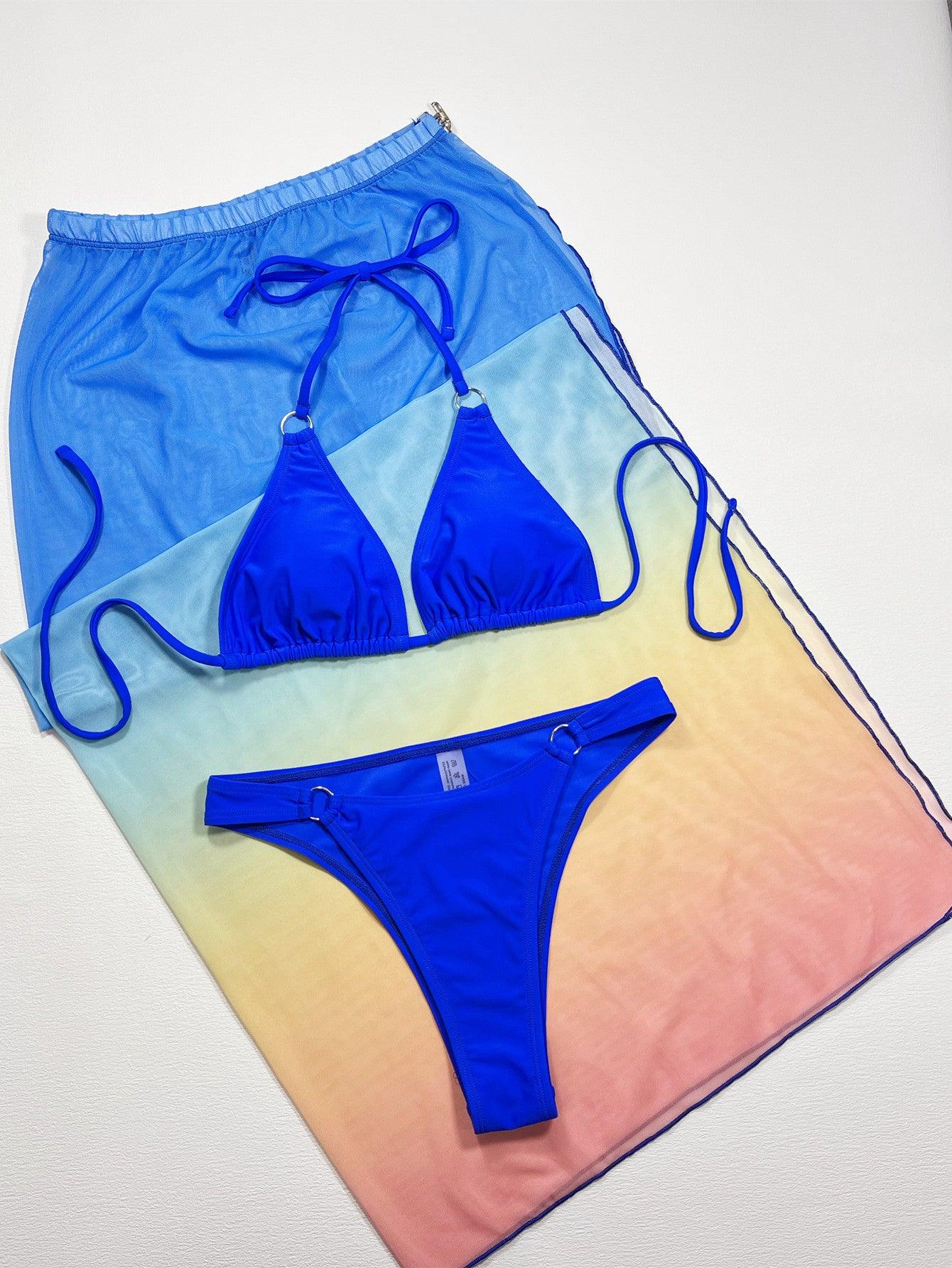 Gradient Halter Neck Three-Piece Swim Set Carauana Store
