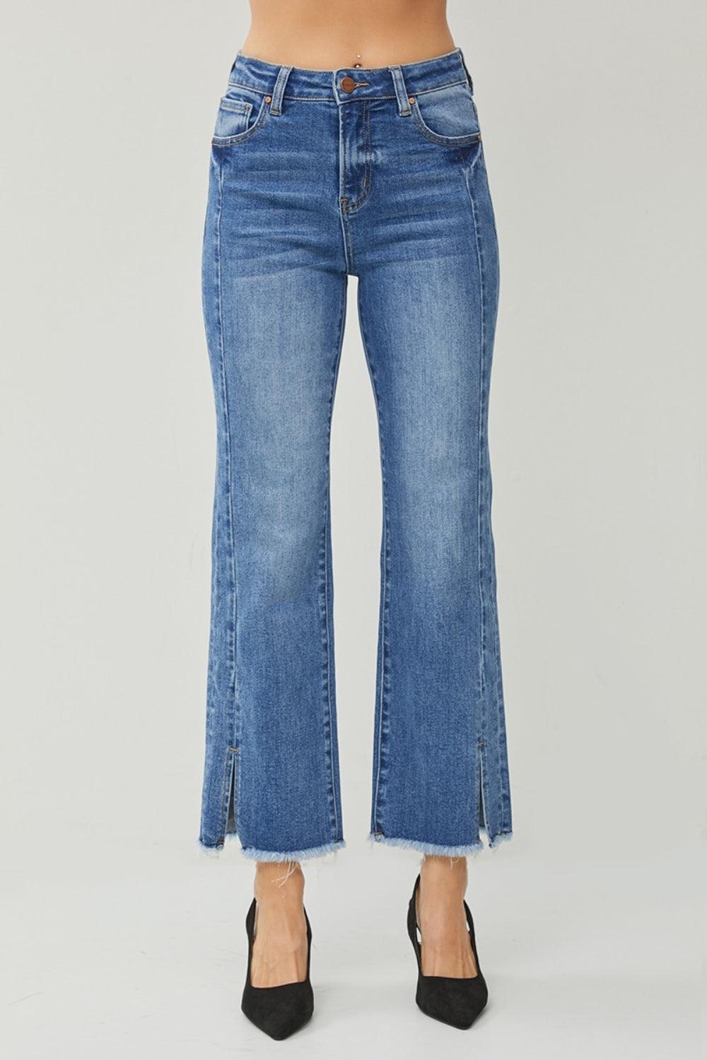 RISEN High Waist Raw Hem Slit Straight Jeans Carauana Store