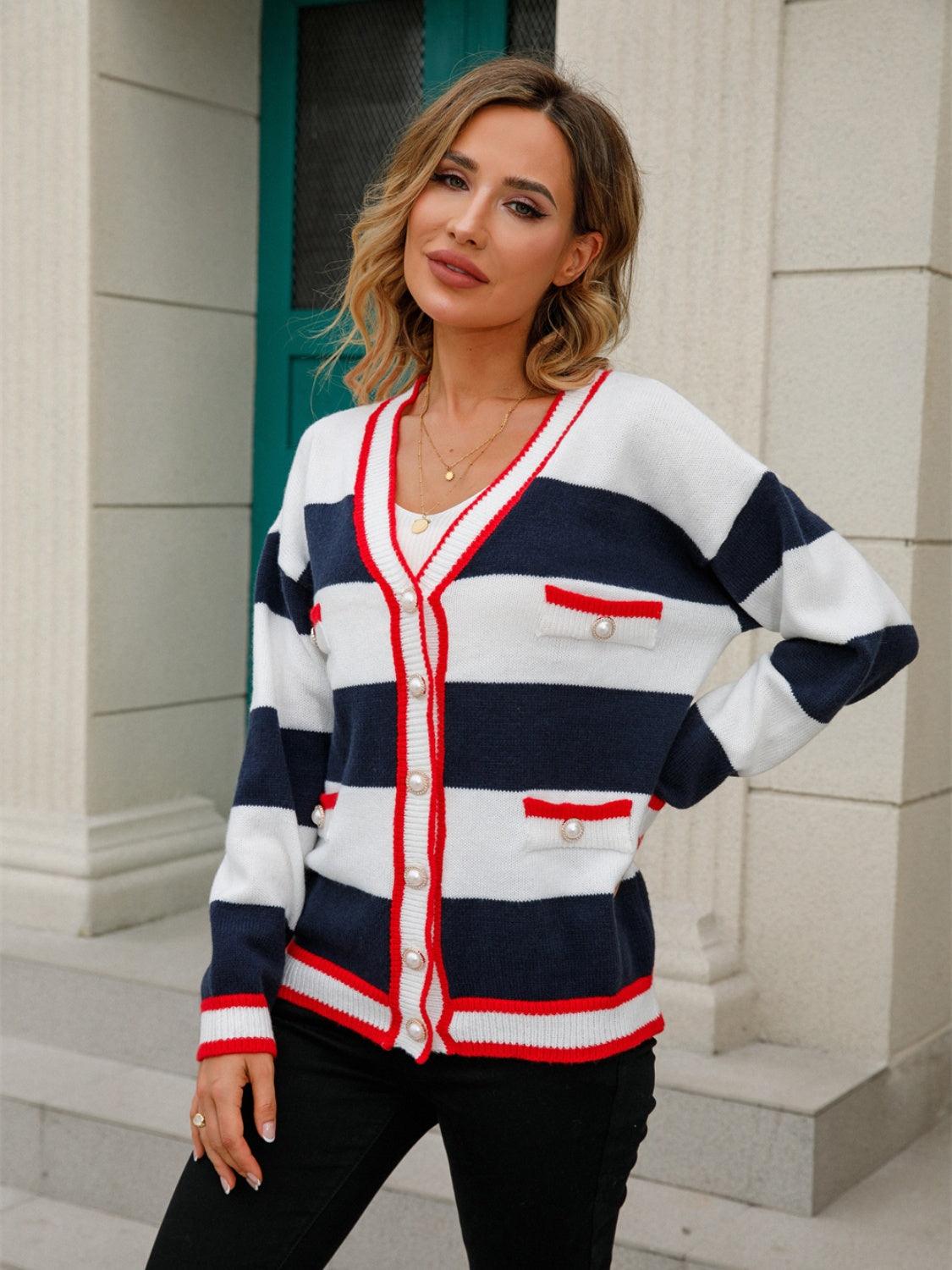 Angel Wings Striped Button Down Cardigan Carauana Store