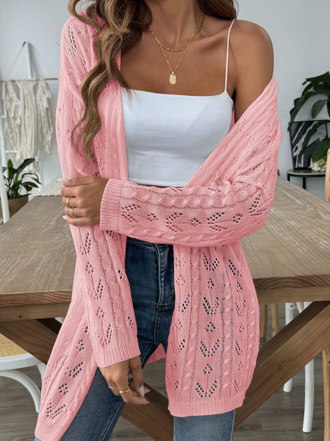 Openwork Open Front Long Sleeve Cardigan Carauana Store