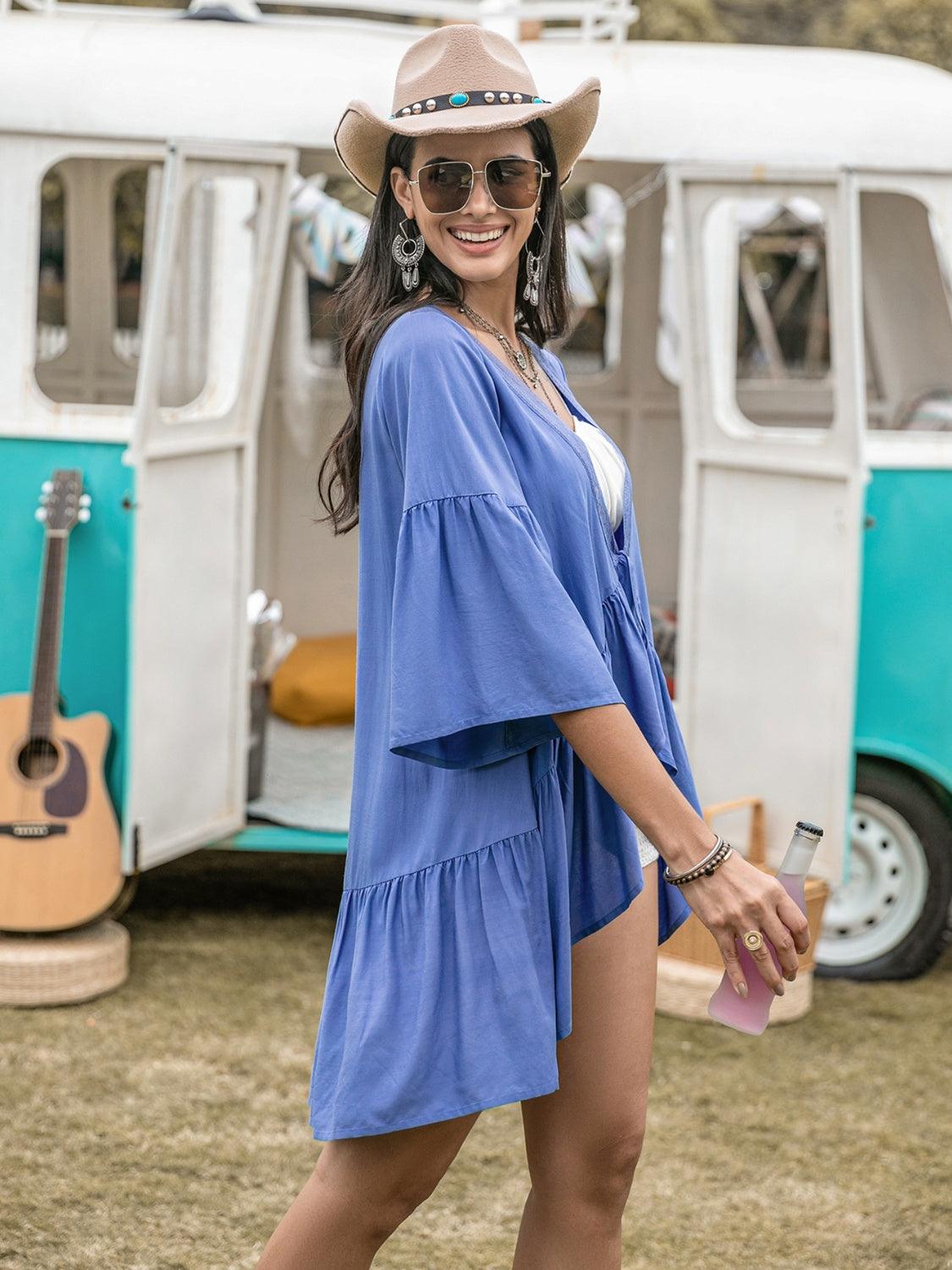 Lace Detail Tied Dropped Shoulder Cover Up Carauana Store
