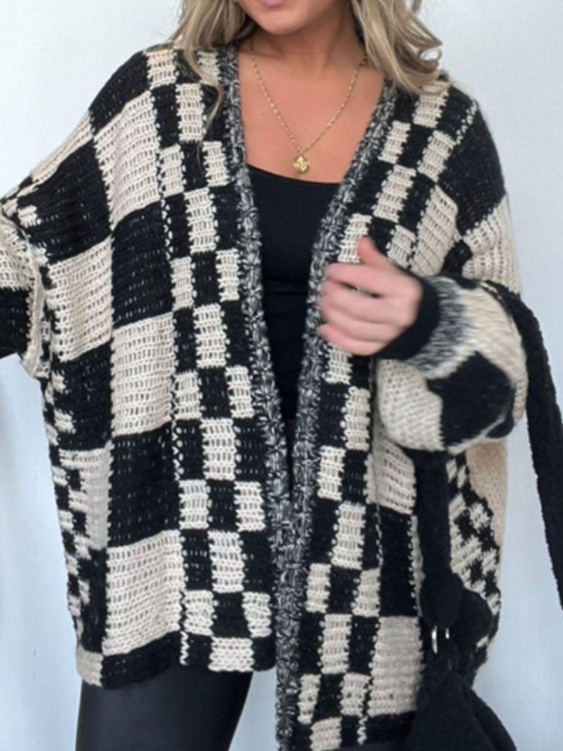 Plaid Open Front Long Sleeve Cardigan Carauana Store