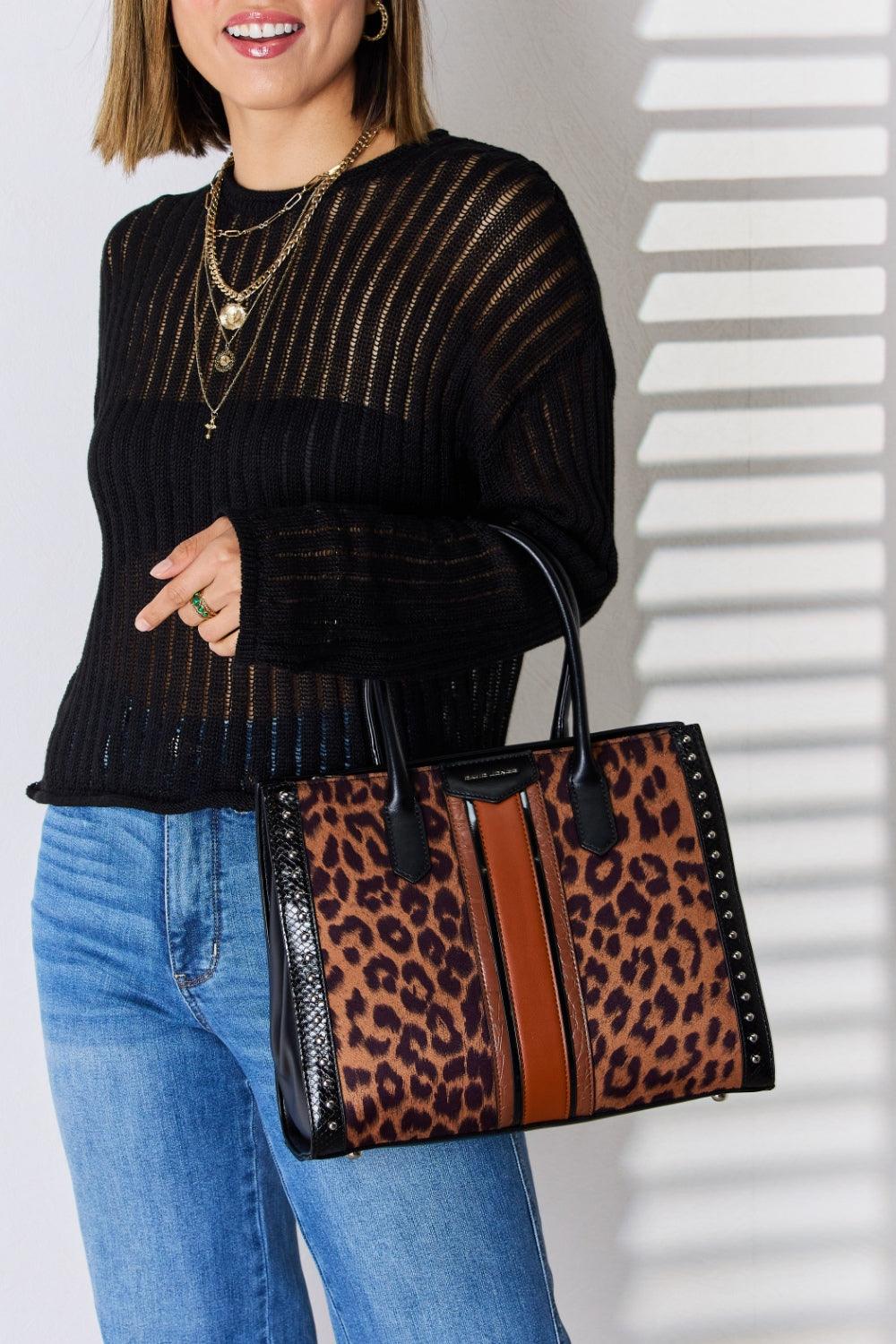 David Jones Leopard Contrast Rivet Handbag Carauana Store
