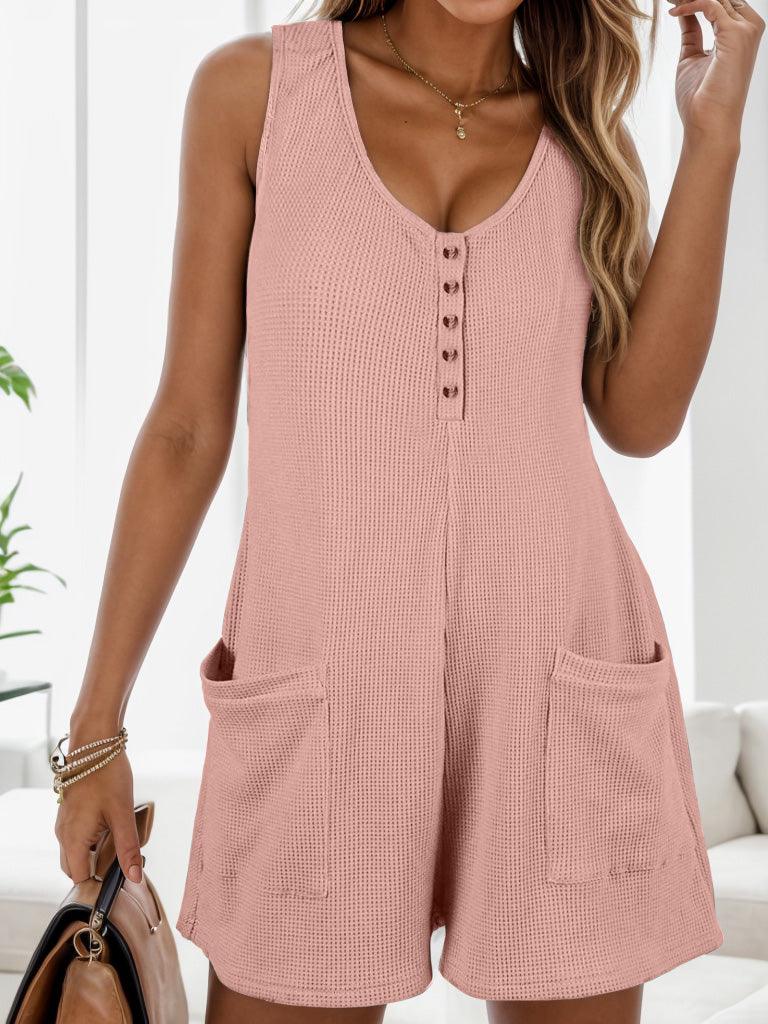 Waffle-Knit Scoop Neck Wide Strap Romper Carauana Store