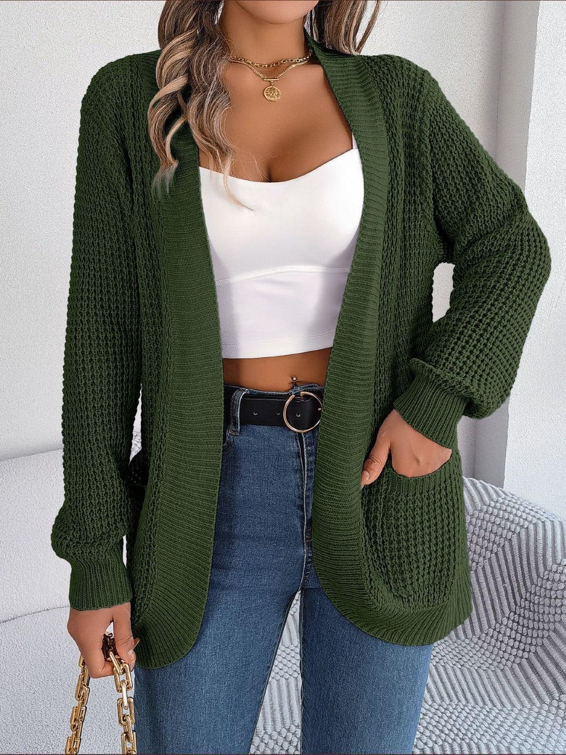Open Front Long Sleeve Cardigan with Pockets Carauana Store