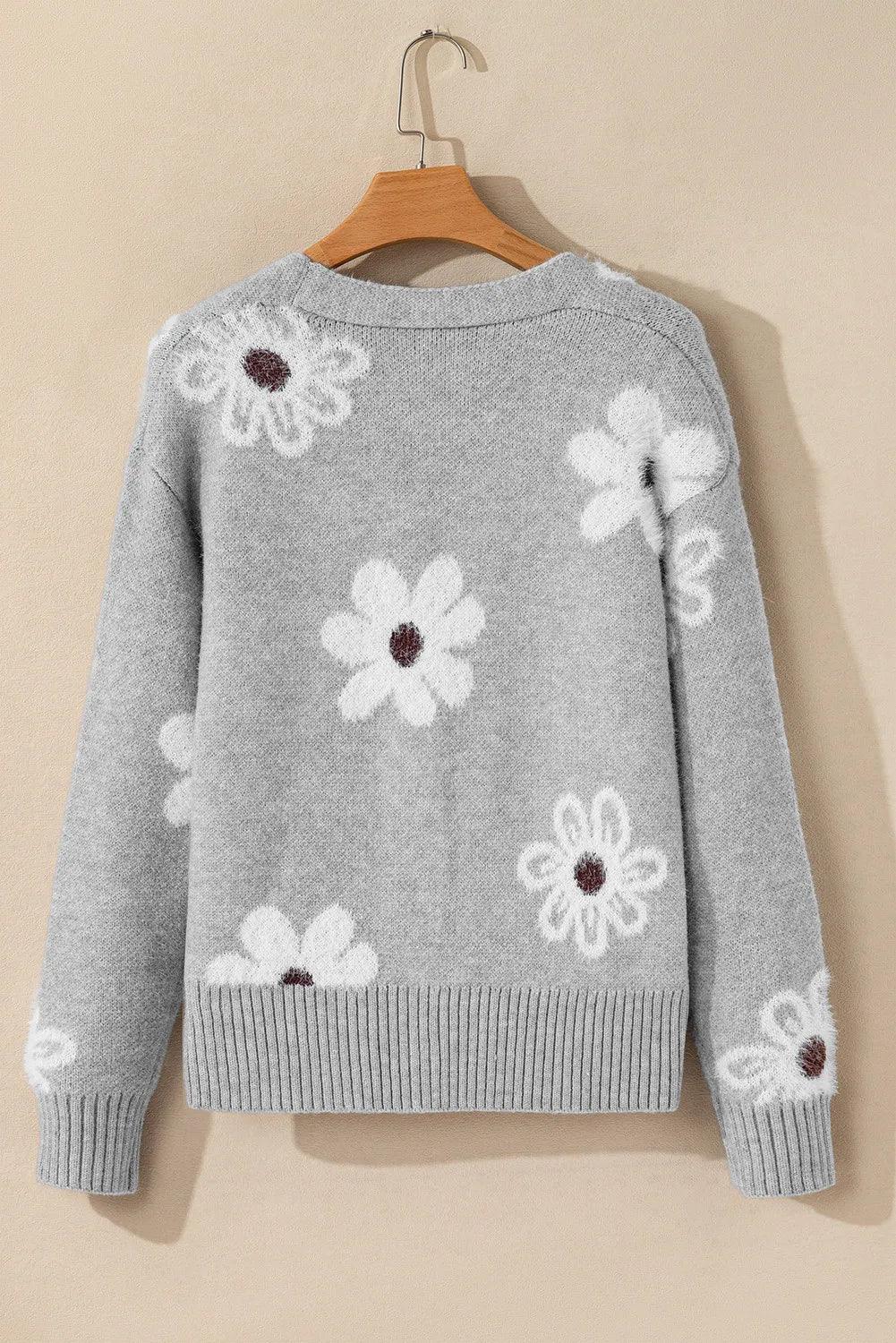 Flower Button Up Long Sleeve Cardigan Carauana Store