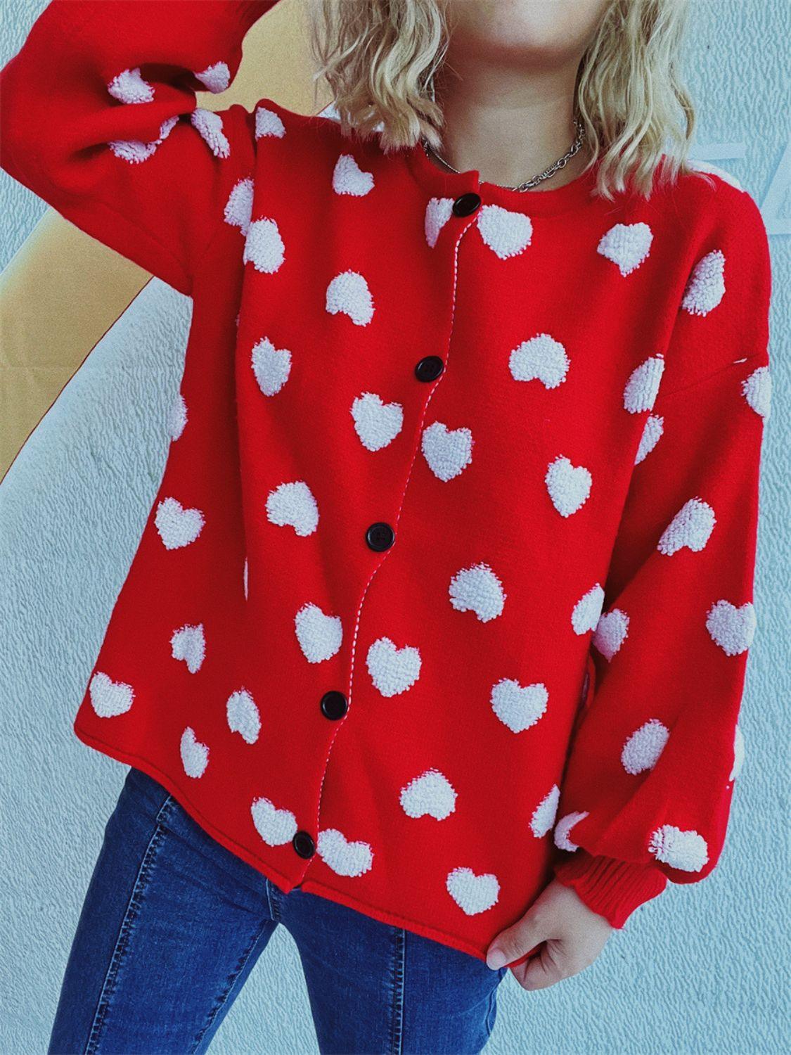 Heart Button Up Long Sleeve Cardigan Carauana Store
