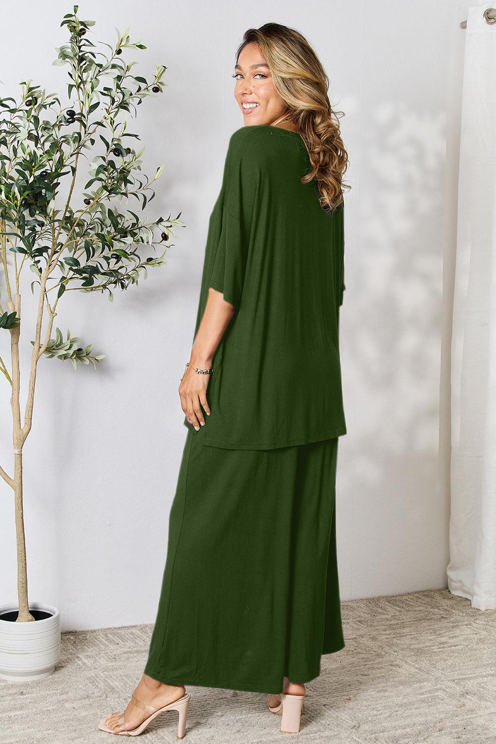 Double Take Full Size Round Neck Slit Top and Pants Set Carauana Store