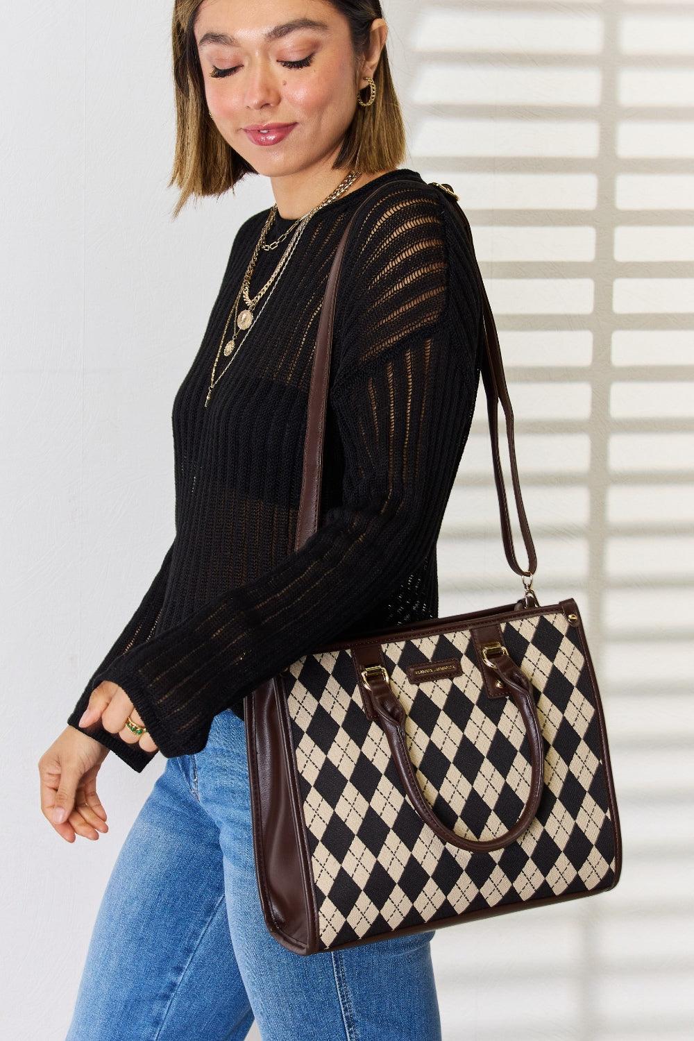 David Jones Argyle Pattern PU Leather Handbag Carauana Store