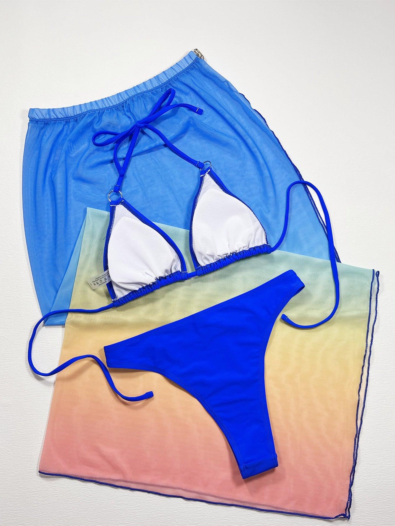 Gradient Halter Neck Three-Piece Swim Set Carauana Store