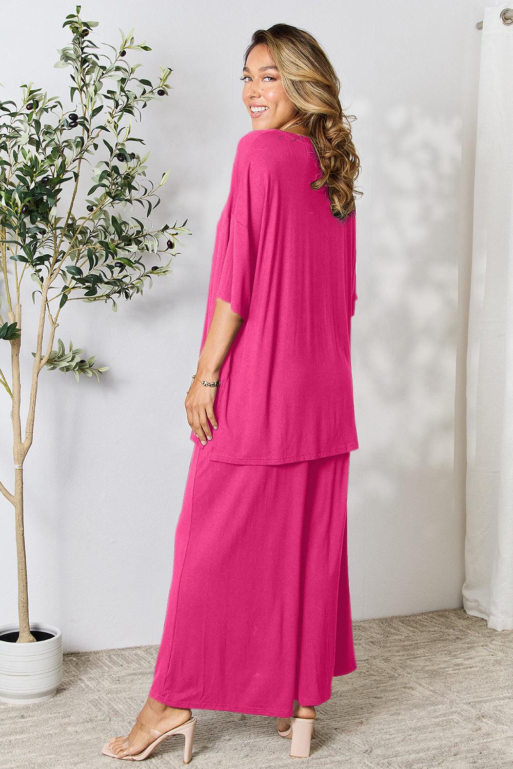 Double Take Full Size Round Neck Slit Top and Pants Set Carauana Store