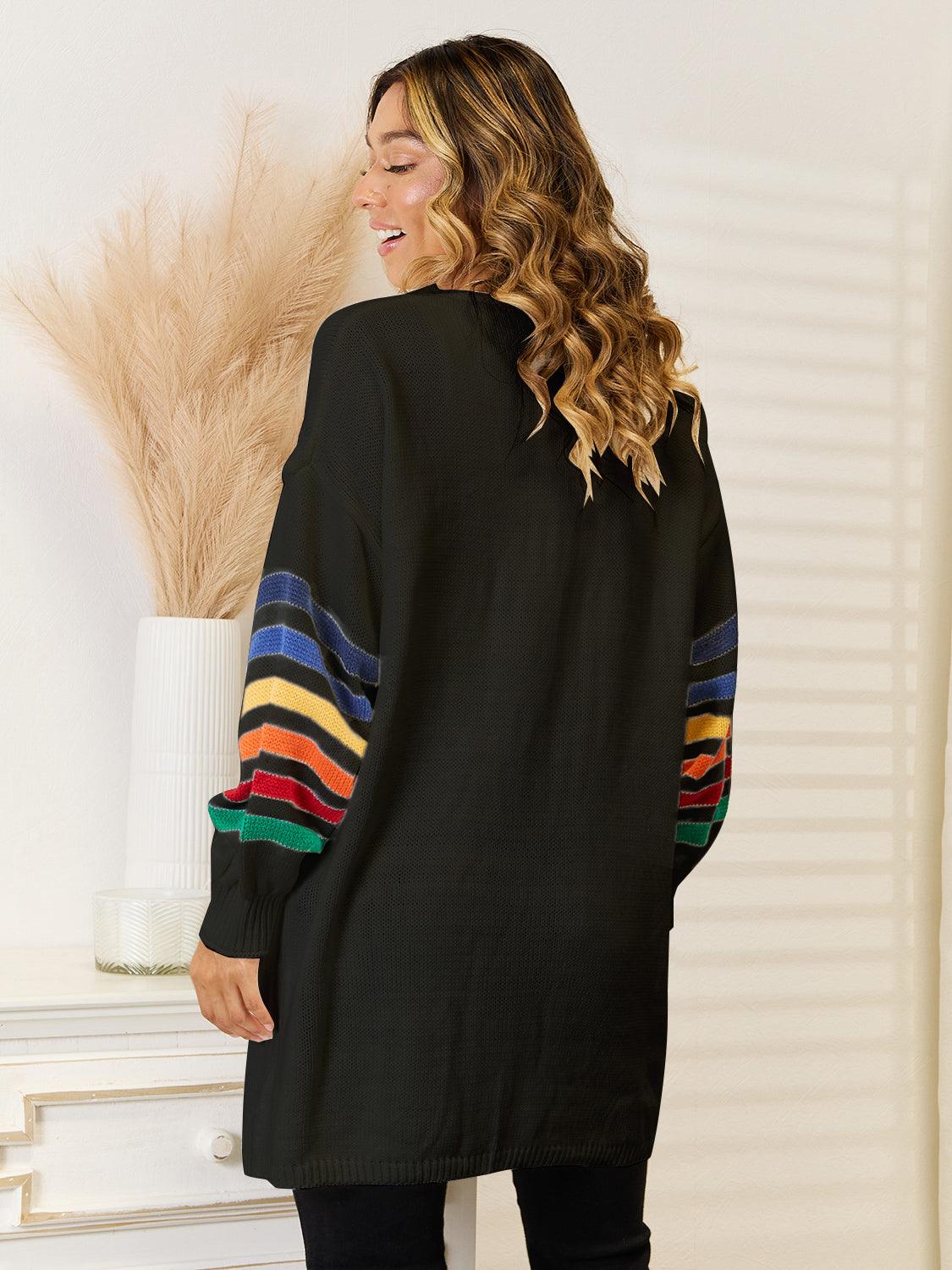 Angel Wings Striped Open Front Dropped Shoulder Cardigan Carauana Store