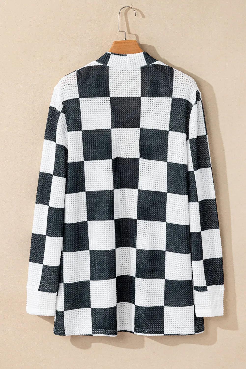 Checkered Open Front Long Sleeve Cover Up Carauana Store