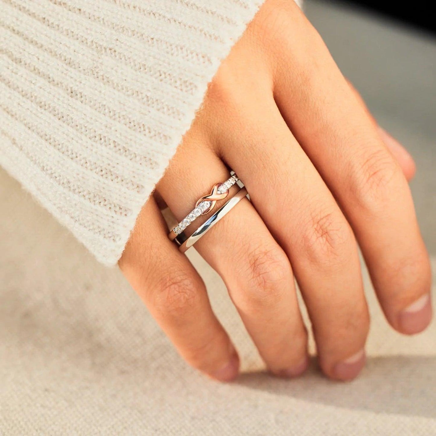 Double-Layered Zircon 925 Sterling Silver Ring Carauana Store