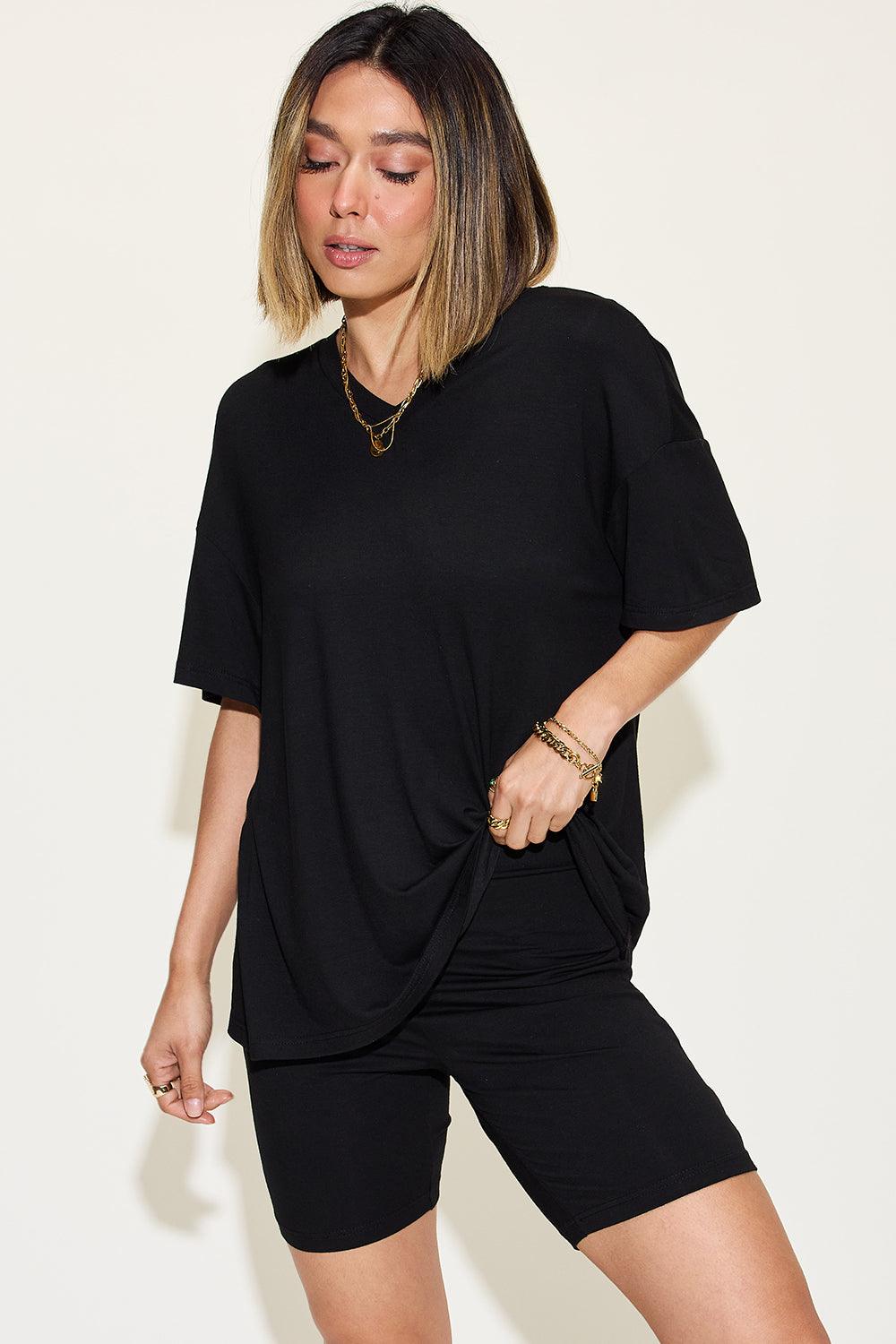 Basic Bae Full Size V-Neck Drop Shoulder Short Sleeve T-Shirt and Shorts Set Carauana Store