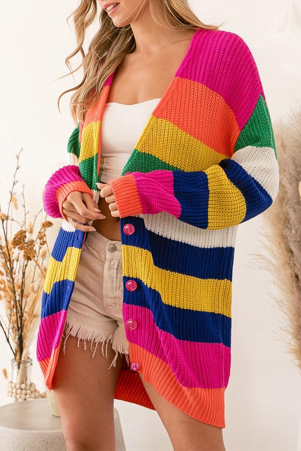 Striped Button Down Longline Cardigan Carauana Store