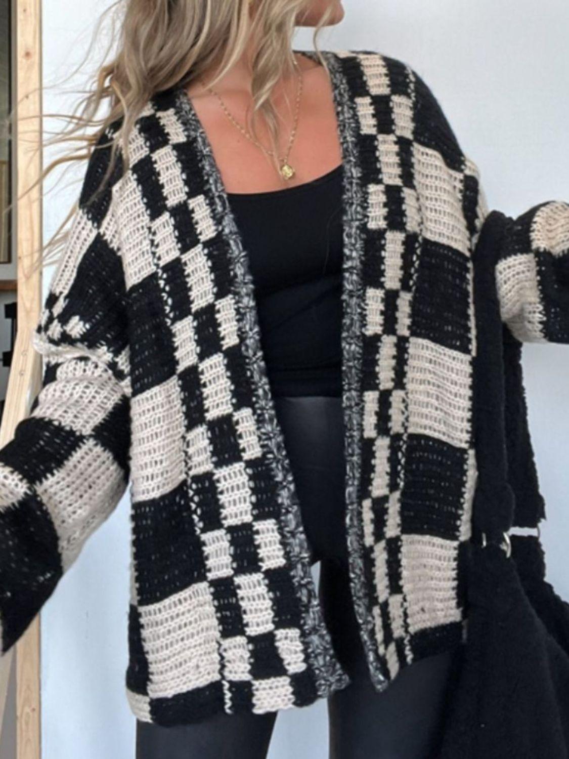 Plaid Open Front Long Sleeve Cardigan Carauana Store