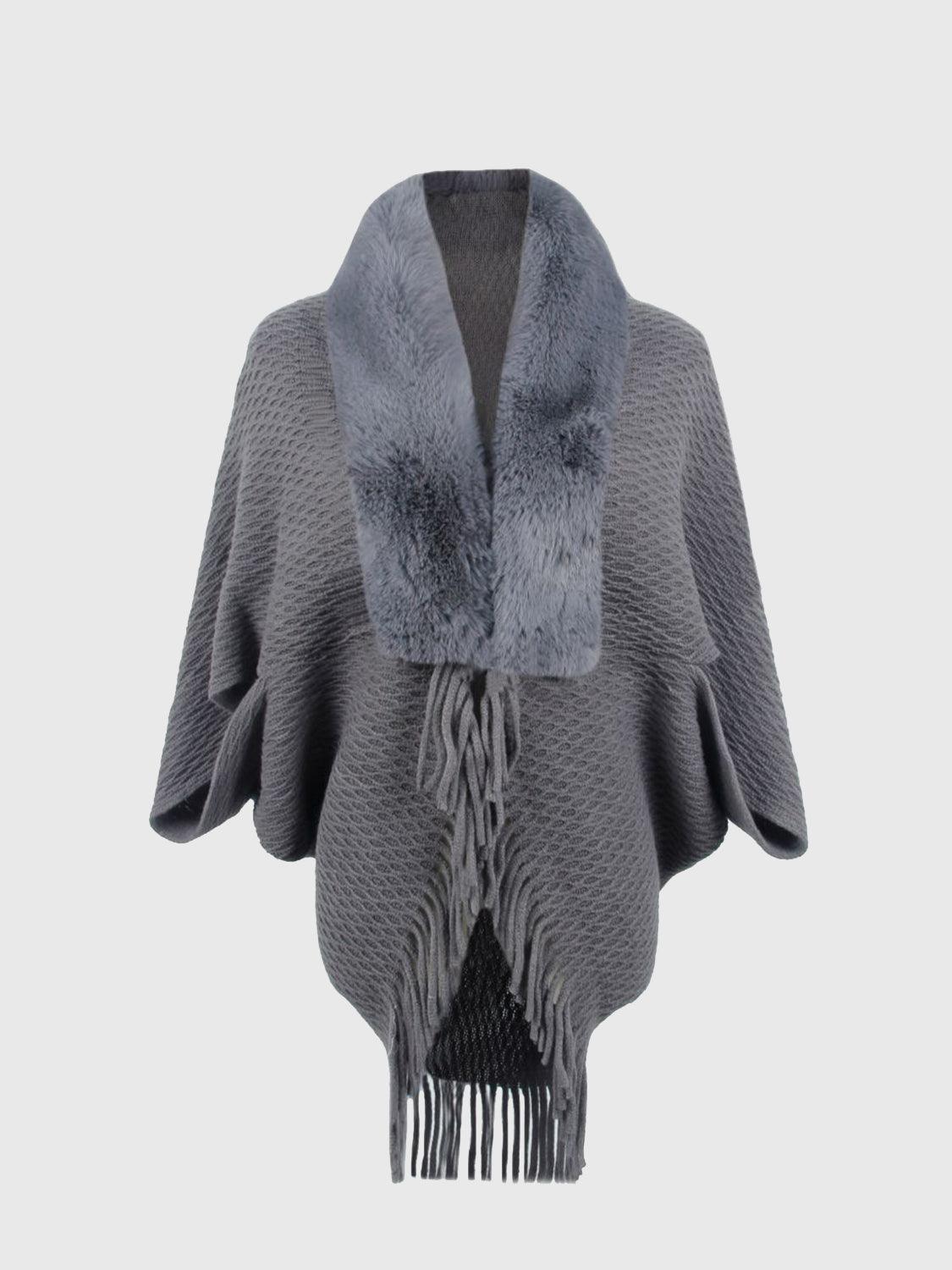 Open Front Fringe Hem Poncho Carauana Store