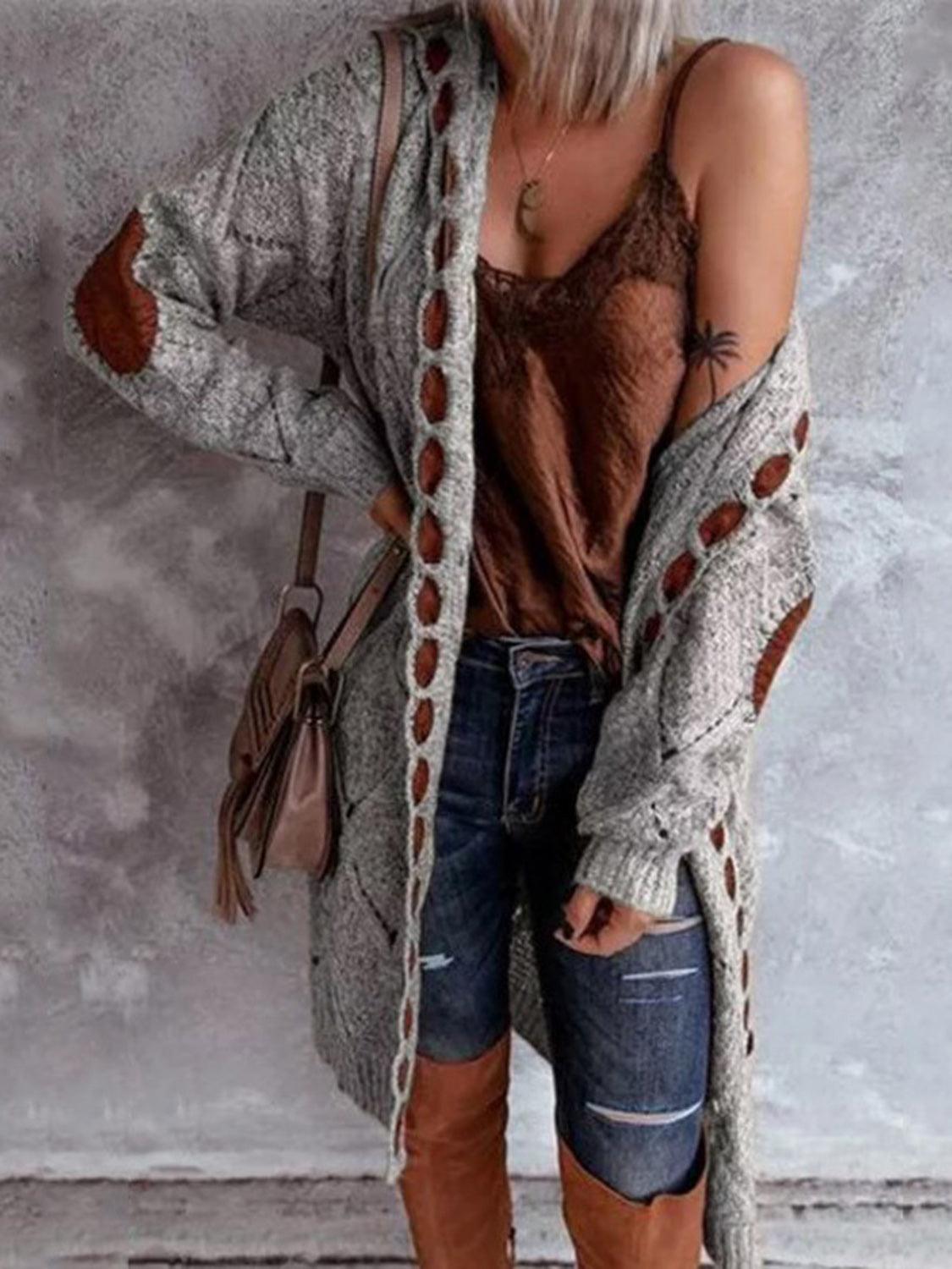 Openwork Long Sleeve Open Front Hooded Cardigan Carauana Store