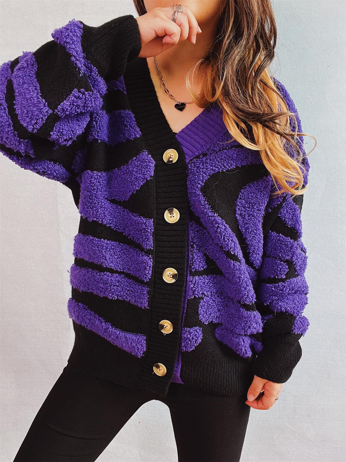 Contrast Button Up Long Sleeve Cardigan Carauana Store
