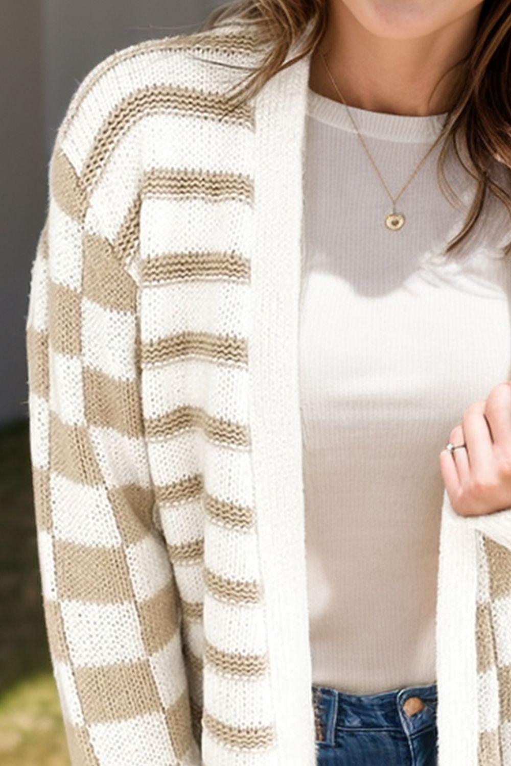 Striped Open Front Long Sleeve Cardigan Carauana Store