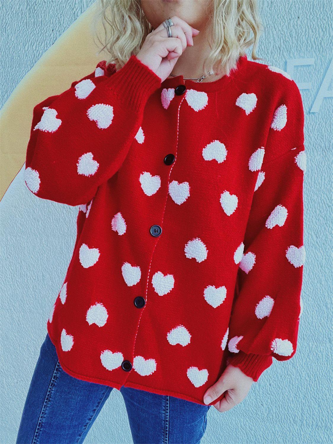 Heart Button Up Long Sleeve Cardigan Carauana Store
