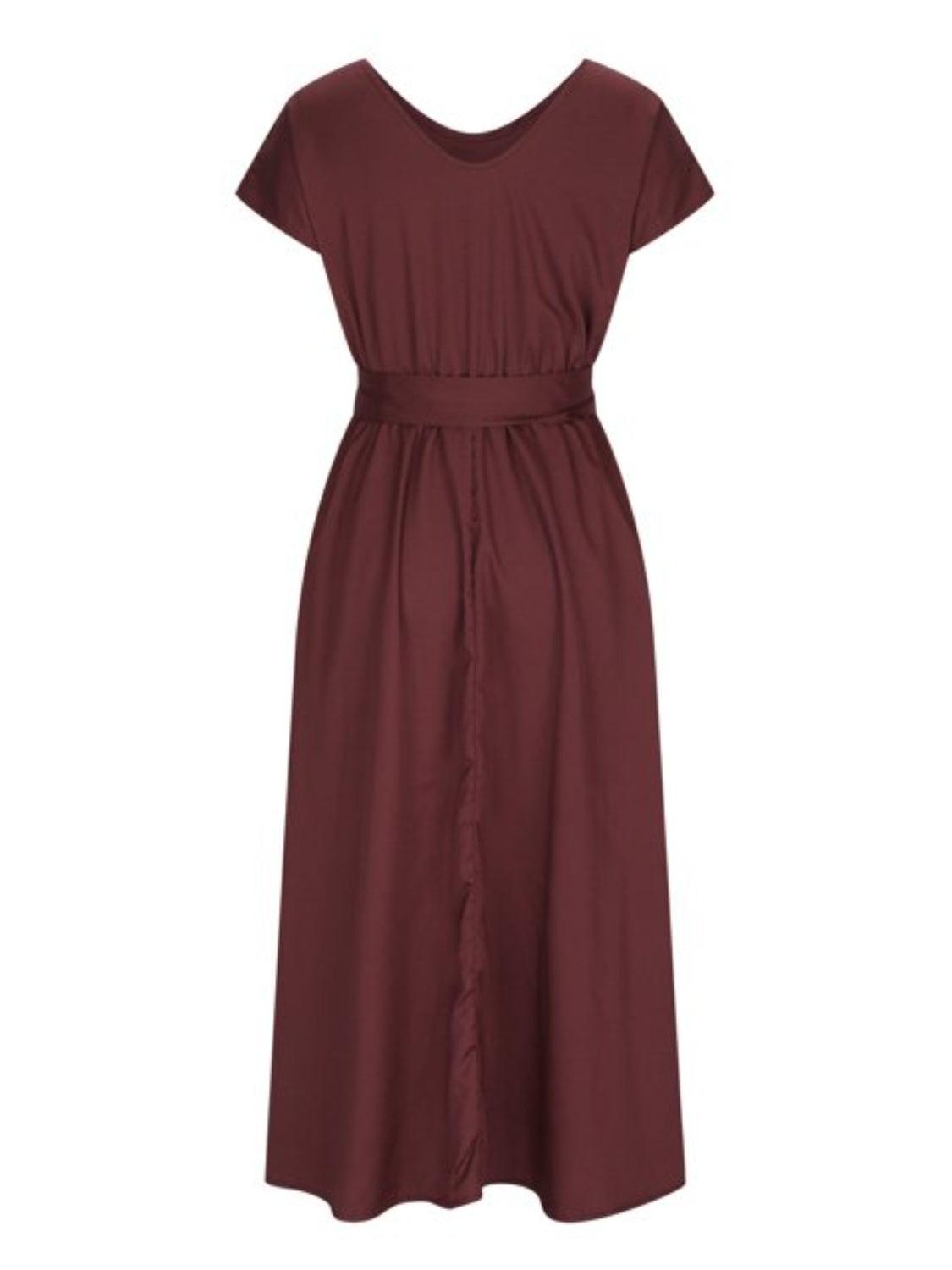 Ruched V-Neck Cap Sleeve Dress Carauana Store