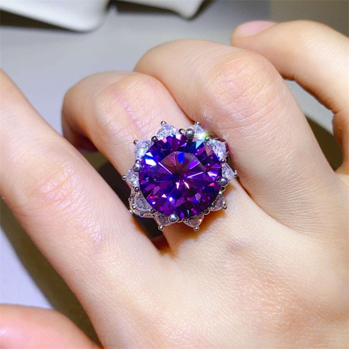 10 Carat Moissanite 925 Sterling Silver Flower Shape Ring Carauana Store