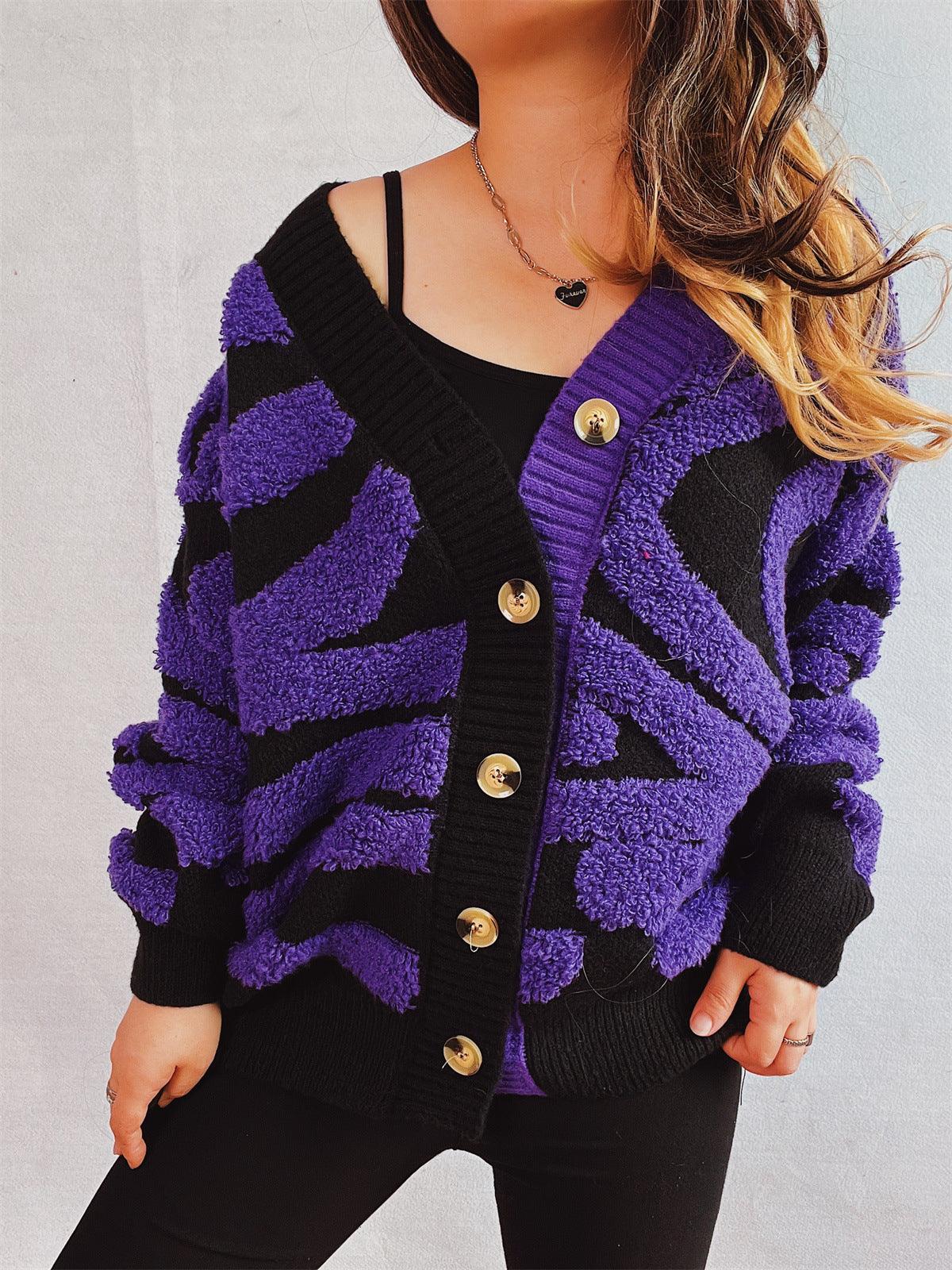 Contrast Button Up Long Sleeve Cardigan Carauana Store