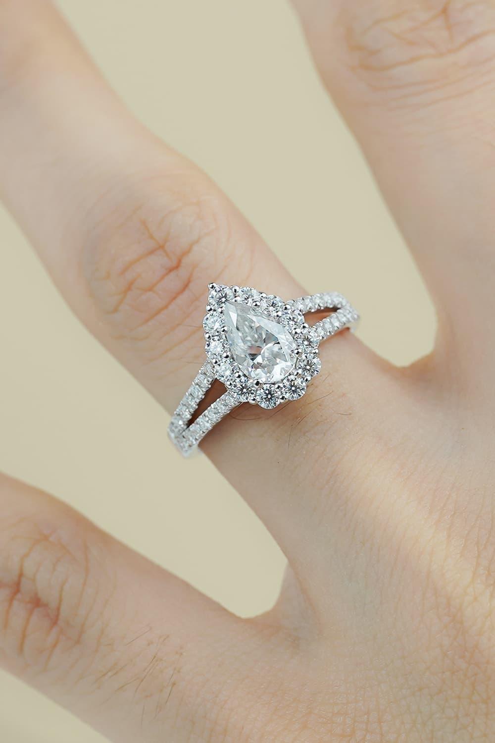 1 Carat Moissanite Teardrop Split Shank Ring Carauana Store