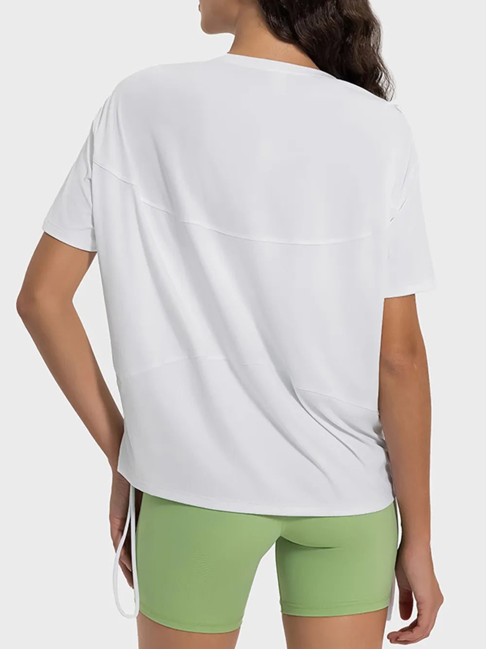 Millennia Drawstring Round Neck Short Sleeve Active T-Shirt Carauana Store