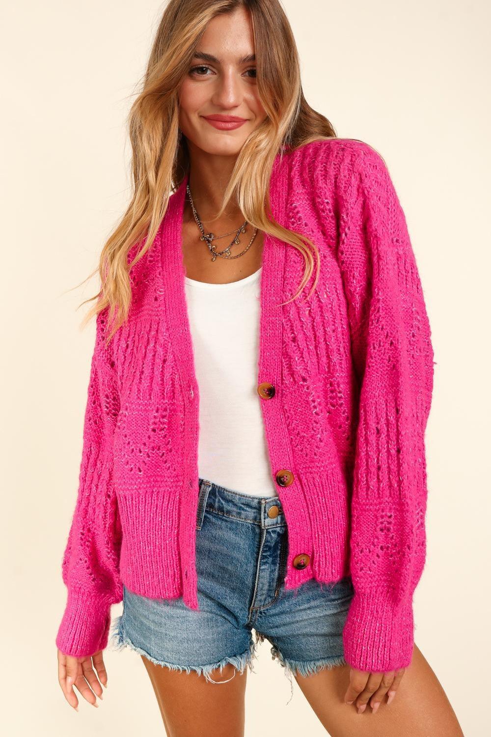 Haptics Full Size Button Down Crop Long Sleeve Cardigan Carauana Store