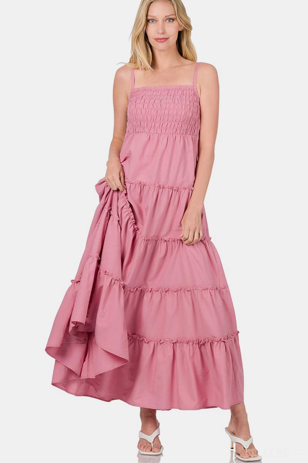 Zenana Woven Smocked Tiered Cami Maxi Dress Carauana Store