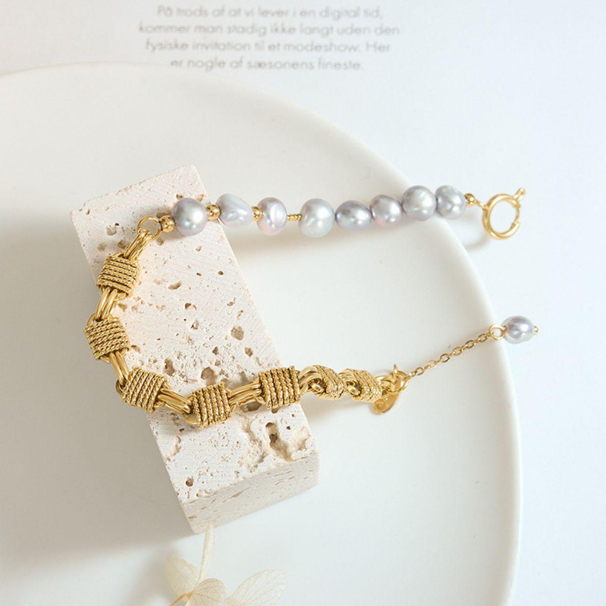 Half Pearl Half Chain Stainless Steel Bracelet Carauana Store