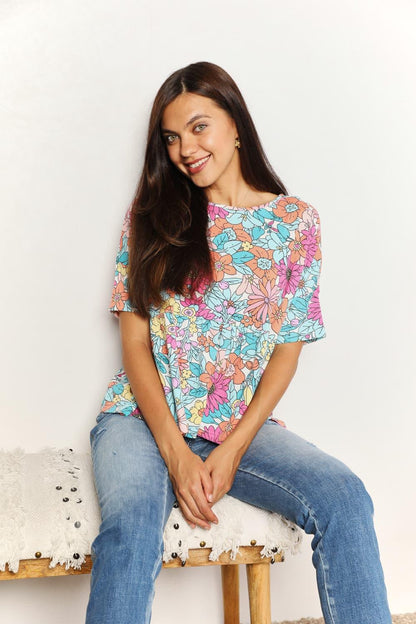 Double Take Floral Round Neck Babydoll Top Carauana Store